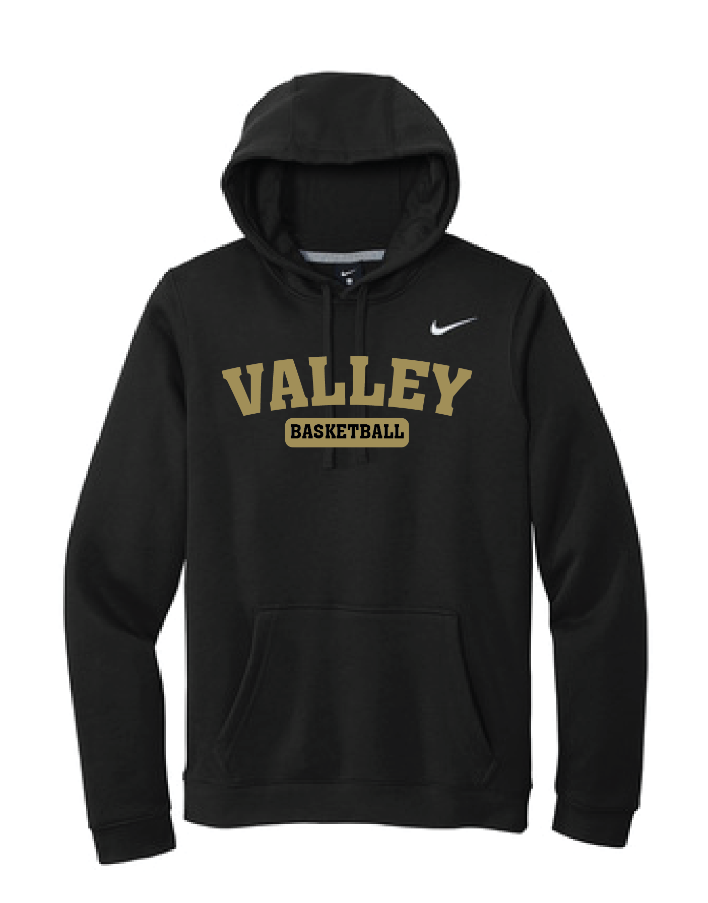 Apple Valley Basketball - Black Nike Club Fleece Pullover Hoodie - Valley Appliqué