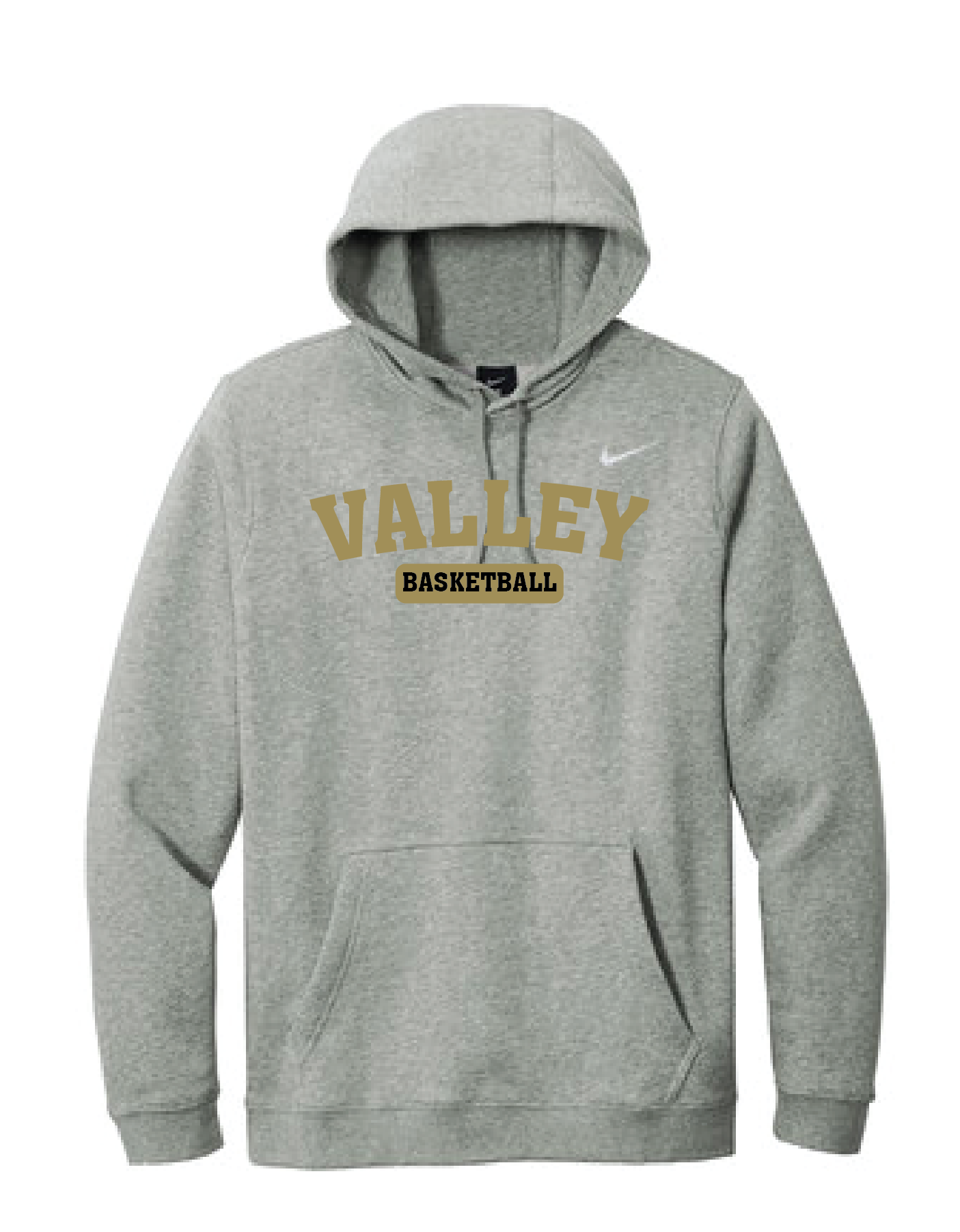 Apple Valley Basketball - Grey Heather Nike Club Fleece Pullover Hoodie - Valley Appliqué