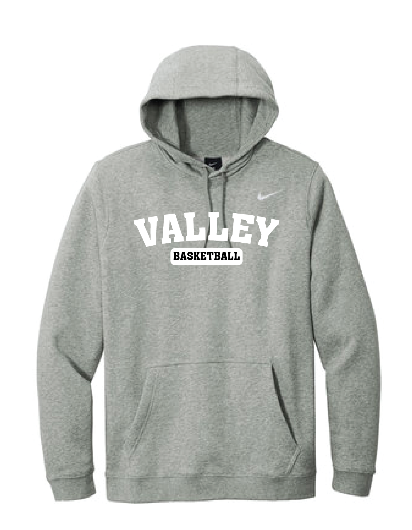 Apple Valley Basketball - Grey Heather Nike Club Fleece Pullover Hoodie - Valley Appliqué