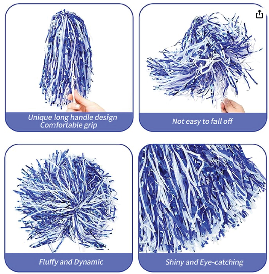 Blue and White Shaker Stick Pom Poms 2pk