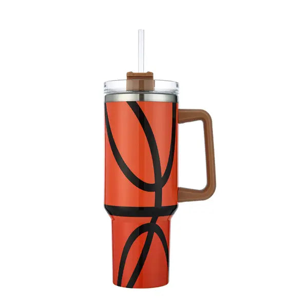 Basketball Themed Tumbler with Handle 40oz